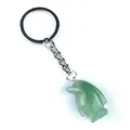 Porte-clés pingouin en cristal d'aventurine verte avec anneau en métal argenté - Aventurine Verte