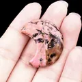 Pierre de lune en rhodonite polie rose et noire avec veines naturelles dans la main - Rhodonite