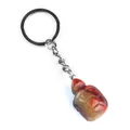 Red and yellow agate stone turtle keychain with engraved shell on silver chain - Colored Jade