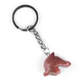 Red sandstone dolphin keychain charm with silver metal ring on white background - Purple Aventurine
