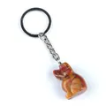 Puppy keychain with natural red and yellow agate stone animal carving and silver ring - Colored Jade