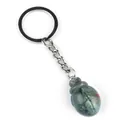 Beetle-themed keychain featuring a natural bloodstone crystal carving with a silver ring - African Blood Stone