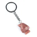 Porte-clés pingouin en quartz fraise rose avec anneau métallique pour sac à main - Aventurine violette