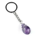 Polished silver keychain featuring a purple oval amethyst stone with natural textures - Amethyst