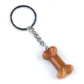 Porte-clés en forme d'os en agate naturelle couleur caramel avec pierre polie - Topaze