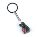 Puppy keychain with bloodstone natural mineral stone carving and silver ring - African Blood Stone