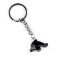 Polished black stone dolphin keychain featuring a shiny silver metal ring and chain - Obsidian