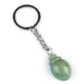 Green aventurine beetle pendant keychain with polished stone and silver metal ring - Green Aventurine