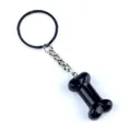 Porte-clés en cristal d'agate noire en forme d'os avec anneau et chaîne en métal argenté - Obsidienne