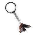 Tiger eye stone animal carving keychain with polished metal ring and natural brown stripes - Tiger's Eye