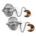 Tiger eye moon charm tea infuser made of 304 stainless steel mesh with silver chain - Tiger's Eye Style