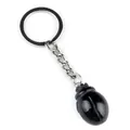 Polished black gemstone beetle keychain featuring a silver stainless steel keyring - Obsidian