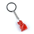 Puppy keychain with red agate stone animal pendant and silver metal ring - Red Jasper