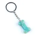 Porte-clés en pierre naturelle turquoise en forme d'os avec anneau argenté - Amazonite