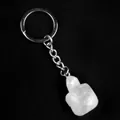 White translucent crystal turtle keychain with silver metal ring on black background - White Crystal