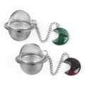 Stainless steel tea infusers with crescent moon natural stone pendants in green and red - Indian Agate Style