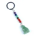 Chakra stone bead keychain with green aventurine bird charm and metal ring - Bird Style / Green Aventurine