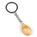Polished yellow agate stone money bag keychain with silver metal clip and ring - Yellow Jade