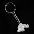 Handcrafted white agate gemstone pig pendant keychain with silver metal ring - White Crystal