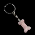 Porte-clés en quartz rose en forme d'os avec anneau et chaîne en métal argenté - Quartz rose
