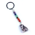 Seven chakra natural stone bird keychain with colorful beads and purple crystal pendant - Animal Style / Amethyst