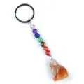 Zeven chakra kristallen kralen sleutelhanger met een gesneden mythisch wezen hanger - Gunstig Beest Snijwerk (1956) / Gekleurde jade