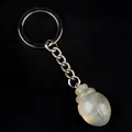 Beetle keychain with a light green translucent agate stone animal charm and silver ring - Natural Agate