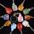 Turtle keychains carved from various natural gemstones including rose quartz and agate - Random Color (1 Piece)