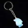 Porte-clés pingouin en pierre d'opale bleue avec anneau et chaîne en métal argenté - Opale (Synthétique)