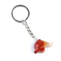 Dolphin keychain with red and white crystal agate stone carving and silver ring - Colored Jade