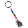 Chakra-sleutelhanger met 7 kleurrijke kralen en handgesneden aap-hanger - Gunstig Beest Snijwerk (1956) / Indiase Agaat