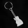 Minimalist white crystal agate puppy carving keychain with silver-tone metal ring - White Crystal