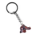 Hand-carved dolphin stone keychain in deep red and black marbled finish with silver ring - Sesame Jasper