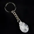 Carved translucent white crystal beetle keychain with silver metal ring and chain - White Crystal