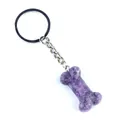 Porte-clés en cristal naturel violet en forme d'os avec anneau en métal argenté - Pierre Lilas