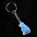 Blue opal dog keychain pendant with silver ring and semi-transparent crystal finish - Opal (Synthetic)