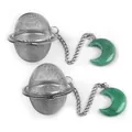 Set van 2 roestvrijstalen thee-eieren met groene halve maan hangers van natuursteen - Groene Aventurijn Stijl