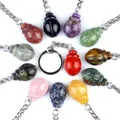 Assorted natural crystal beetle keychains in colorful stone variants with silver rings - Random Color