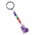 Zeven chakra's sleutelhanger met kleurrijke kralen en paarse amethist kattenhanger - Gunstig Beest Snijwerk (1956) / Amethist