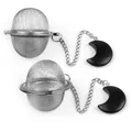 Roestvrijstalen thee-ei met zwarte maan hanger en fijne metalen ketting voor losse thee - Obsidiaan Stijl