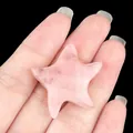 Pink rose quartz star stone with engraved smiley face, 30mm natural healing crystal stone - Rose Quartz