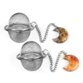 Set van twee maanvormige thee-eieren met natuurlijke kristallen hangers van staalgaas - Crazy Lace Agaat Stijl