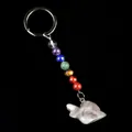 Portachiavi a lumaca con pietre chakra colorate, anello in argento e perle levigate - Agata Crazy Lace Bianca