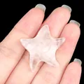 Pink rose quartz starfish carving with a smiley face held in hand, 30mm natural stone star - White Crystal