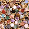 Mix of 20mm semi-precious stone flower pendants with gold-plated edges and metal bails - Color Randomly