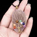 Handcrafted tree of life pendant with colorful chakra stones on grey agate base - Grey Agate
