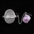 Stainless steel mesh tea infuser with natural amethyst gemstone and hanging chain - Light Amethyst