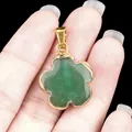 Gilded flower pendant with green semi-precious stone and gold-plated edge detail - Green Aventurine
