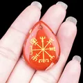 Colgante de gota en jaspe rojo con símbolo vikingo Vegvisir dorado para joyería DIY - Jaspe Rojo