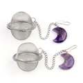 RVS thee-ei met paarse amethist maan hanger en metalen ketting voor losse thee - Amethist Stijl